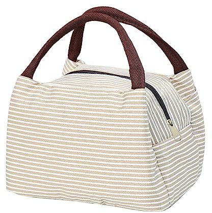 Kleine Kühltasche Streifen Lunchtasche Faltbar Lunchbag Kühltaschen Lunch Bag Damen Picknicktasche Mini Kühlbox Lunch Tasche Isoliertasche Thermotasche mit Reißverschluss