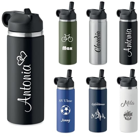 Schmalz Borraccia personalizzata con nome in acciaio inox riciclato da 500 ml – senza BPA Personalizza con nome e testo desiderato