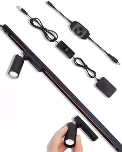 Cefrank Vitrine Mini LED-Spot Set,2 Stück dimmbar,rotierbar,30cm schwarze Spur,Magnetbasis,6000K weiß