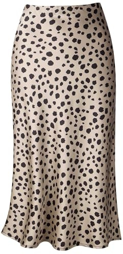 comefohome Womens Leopard Print Skirt High Hidden Elasticated Waist Midi Satin Ladies Summer Work Party Skirts XS