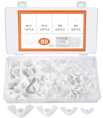 80 st vingmuttrar sortiment kit, rostfritt stål vingskruvar, fjärilsmutter Wing Nut Kits för gör-det-självare gör-det-själv-verktyg, elektroniska enheter, hårdvara, M6/M8/M10/M12 (80 nylon vit)