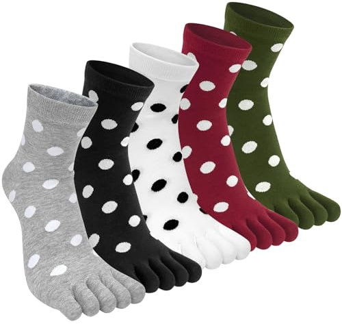 Damen Zehensocken Baumwolle Fünf Finger Socken Niedliche Tier Karikatur Muster Sneakersocken Sports Socken mit Zehen Einzeln Größe: 35–40/5 Paare