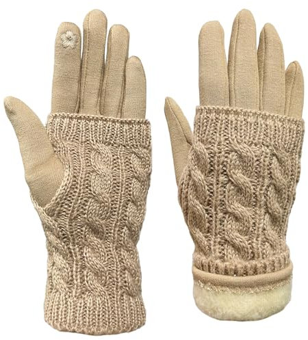 Stoff Handschuhe Damen Winter - Thermo Touchscreen Mit Abnehmbaren Strick Stulpen, Warm Für Skifahren Radfahren Arbeit, 24cm