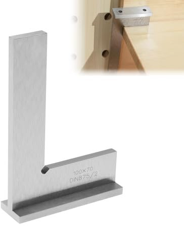 Equerre a Chapeau, Équerre de menuisier 100 x 70 mm, Équerre Combinée à 90 ° avec Base, Blocs d'angle Droit pour Equerre Menuisier de Précision DIN875/2