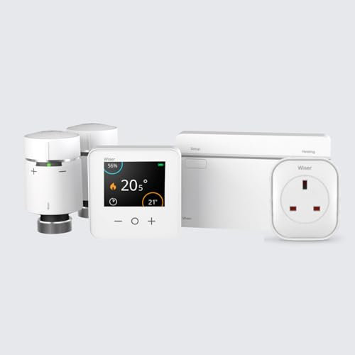 Drayton Wiser Smart Thermostat Heating Kit with 2 x TRV + Smart Plug – Complete Heating Control from Anywhere (DIY Install), White