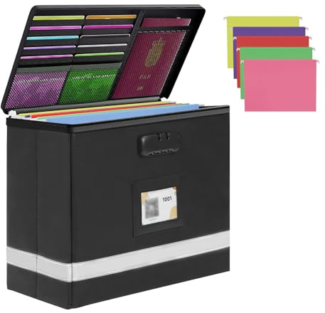tidytech Small Next of Kin Box Organizer with 5 A4 Hanging Folder,Important Document Organizer with Combination Lock Fireproof File Box with Smart Labels for Letter Certificate,(S:13 * 6.3 * 8.3in)