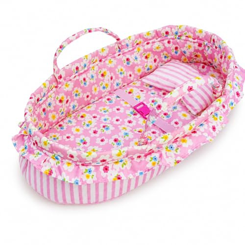 Lullaberry Cozy Dream – Berceau portable pour poupée – Convient aux poupées American Girl jusqu'à 36 cm – Oreiller doux et boucle de sécurité inclus – Rose