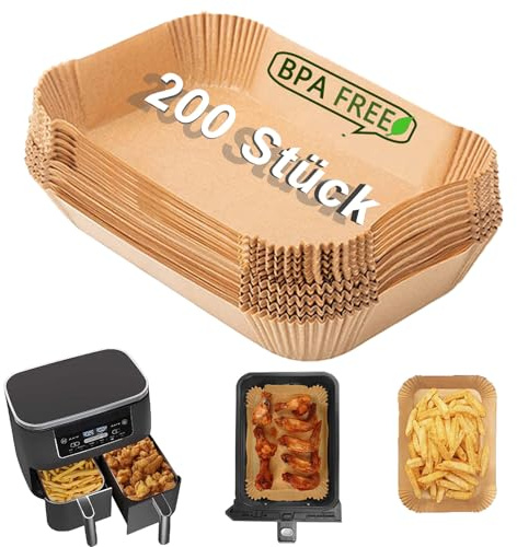 Joyes Backpapier für Ninja Heißluftfritteuse, 200 Stück 21cm Airfryer Backpapier für Dual Zone, Air Fryer Accessories kompatibel mit AF300EU AF400EU 7.6-9.5L, Princess und anderen Dual Zone Air Fryer