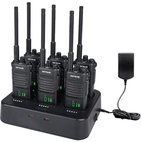 Retevis RT86 Walkie-Talkies för Vuxna Med Lång Räckvidd, Kraftfull Tvåvägsradio Med 6-Vägsuttag, Fjärrlarm, 2600 mAh, Robust Professionell Tvåvägsradio för Bygg, Lager (Svart, 6 St)