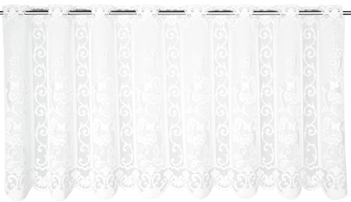 Sehlbach Tenda bistrot, Tende in jacquard, Bianco, 155 x 60 cm, Design elegante, Motivo floreale, Tessuto trasparente, Montaggio facile