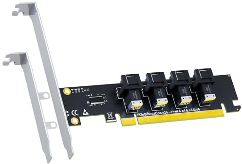 GLOTRENDS SF04 Scheda Adattatore SFF-8643(Mini-SAS HD) a 4 Porte a PCIE 4.0 X16, Senza Funzione PCIe Biforcazione, Supporto Standard e Basso Profilo