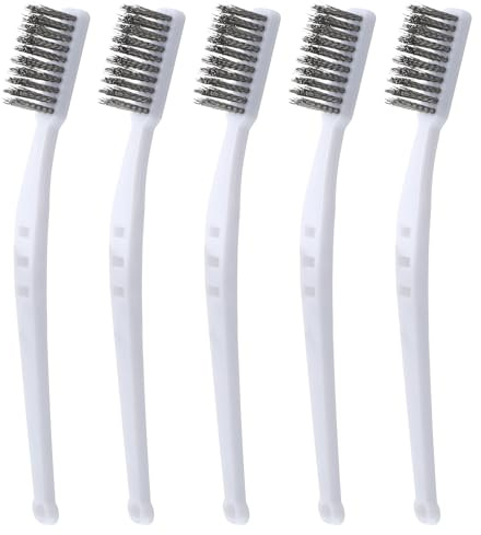 5 PCS Stainless Steel Wire Brush for Cleaning, 7.09 in Small Wire Brushes for Cleaning, Heavy-Duty Metal Curved Handle Wire Brushes for Cleaning Welding Slag and Rust Removal