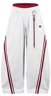 Aelfric Eden Pantalon de jogging baggy unisexe pour homme et femme - Pantalon de survêtement large avec rayures contrastées - Pantalon streetwear avec porte-clés en forme de cœur - Coupe ample - Style