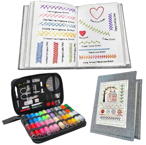BOUFEIDA Kit Ricamo Principianti, Set Ricamo per Adulti, Libro da Ricamo in Lino con una Varietà di Motivi con Istruzioni per Cucire, Strumenti da Cucito (130, Style 2)