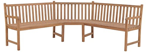 Fisinber Banco esquinero de jardín de 185 x 185 x 90 cm de madera de teca maciza, banco rústico para jardín y terraza, banco de esquina duradero para exteriores, superficie de madera finamente pulida