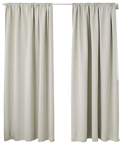 WOLTU 2er Set Gardinen, Verdunklungsvorhänge für Wohnzimmer Kinderzimmer, Blickdicht, Kräusebänder für Schiene, 250 g/m², kälteschutz lichtundurchlässig, 135 x 225 cm, Beige