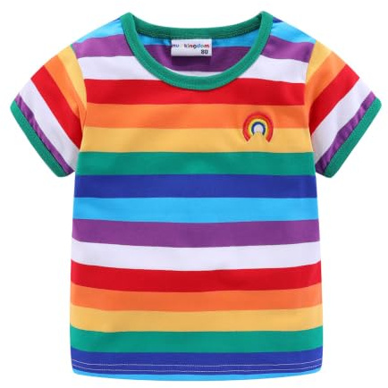 Mud Kingdom T-shirt unisex in cotone a righe arcobaleno per ragazzi e ragazze, 12-18 Months
