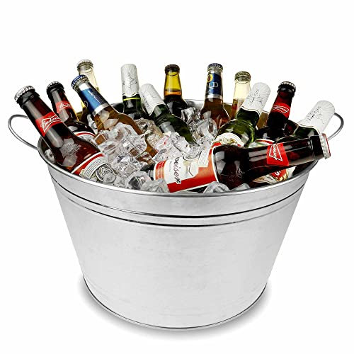 bar@drinkstuff Galvanised Steel Round Party Tub - Drinks Pail, Beer Cooler, Beer Bucket, Drinks Cooler