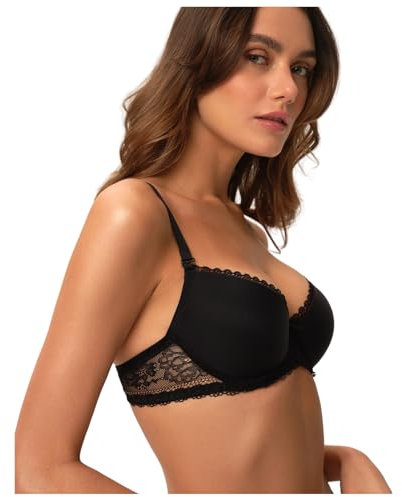 ESOTIQ Damen Push-Up BH Kassidy Basic | Vorgeformte Cups und herausnehmbare Kissen für EIN traumhaftes Dekolleté | abnehmbare Träger,Schwarz,85E