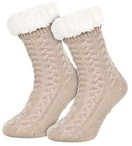 Tobeni 1 Paire Femme Chaussettes caline avec semelle anti-dérapantes Couleur Beige Taille Taille unique