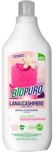 BIOPURO Detersivo Lana e Cashmere, 1 Litro, 35 lavaggi, ecologico e naturale ● Con Flacone in Bio Plastica da canna da zucchero