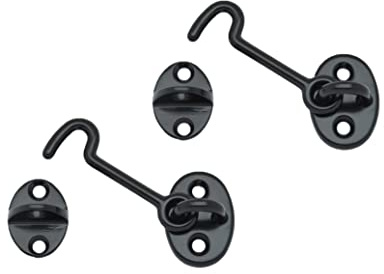 QCAA Forged Brass Cabin Hook Latch & Eye, 2-1/2, Matte Black, 2 Pack, Made in Taiwan