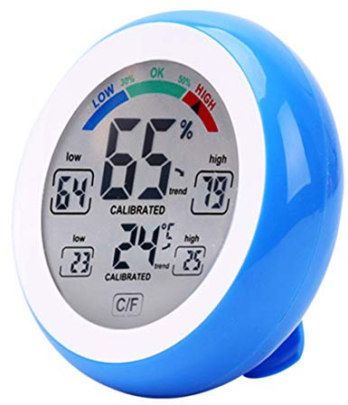Meichoon,Termometro Igrometro per Interni ed Esterni,Senza Fili,Misuratore di Umidità Elettronico per la Temperatura,Schermo Tattile Rotondo per Uso Domestico,Display LCD Digitale,UD02,blu