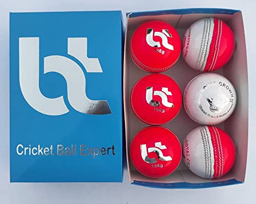 Cricket-Bälle, 156 g, Weiß/Pink, 2 Stück, 6 Bälle, echtes Leder, hervorragende Qualität