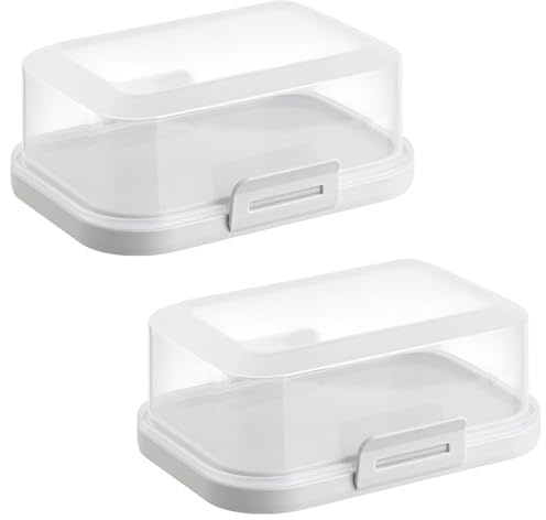 2x Hochwertige Stapelbare Butterdose mit Verschluss, Plastik-box-dose, Perfekte Ordnung im Kühlschrank BPA-Frei Mehrzweck grau