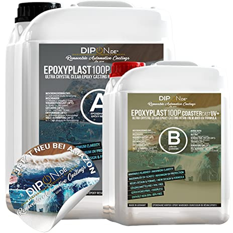 Epoxiharts Epoxiplast 100P CoasterCast UV 10,5 kg set I glasklar och bubbelfritt I maximalt UV-skydd I BPA-fri giftfri I Lämplig för hartskonst bokmärken hänge underlägg I premiumkvalitet