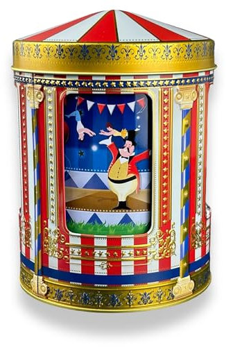 MediMuc Caja de música de circo – Lata para pastelería, caja de almacenamiento, lata para galletas, lata – apto para alimentos – Diámetro x altura: 12,0 x 16,0 cm – Vol. 0,75 l