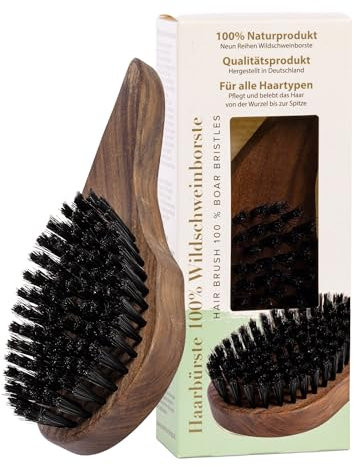 REMOS Brosse à cheveux naturelle en 100% poils de sanglier ergonomique en bois de noyer