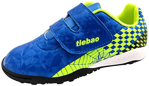 tiebaoGanar Unisexe-Enfant Football Cleats Chaussures Turf Sport de Plein Air Firm Ground Chaussures de Football Garçons Filles Crochet et Boucle S76660F/Blue-26