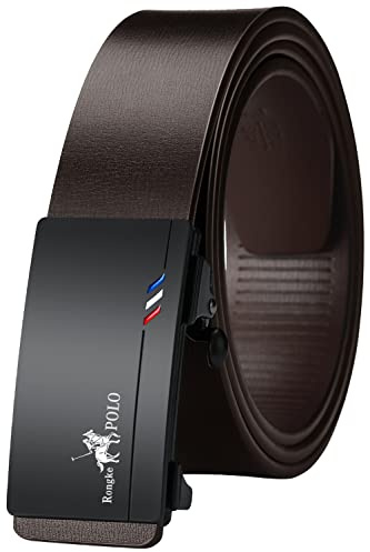 Oyifan Cinture in pelle nera da uomo, cinture a cricchetto scorrevoli automatiche cinture casual comode cinture a scatto, Marrone 01, 38''-44'' Waist Adjustable