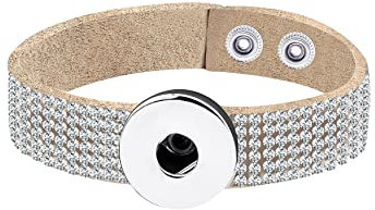 ANDANTE Leder Armband mit Diamanten für Chunks Click-Buttons mit Druckknopf-Verschluss (18-22 cm) - Beige