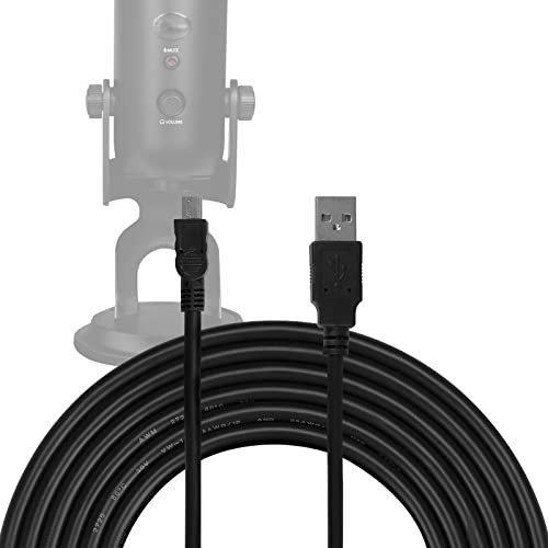 Geekria for Creators USB-A till Mini-USB-mikrofonkabel 300 cm (10 fot), kompatibel med Logitech för Creators Blue Yeti, Yeti Pro, Snowball iCE, mikrofonsladd (svart)