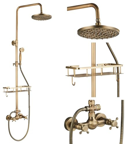 Colonne de Douche Thermostatique Couleur Rétro 5 Fonctions Panneau de Douche massage,douchette et sortie baignoire pour Salle de Bain Cesinkin