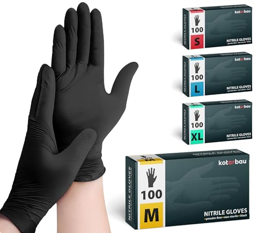 KOTARBAU® 100 stycken låda engångshandskar nitrilhandskar engångshandskar M svarta handskar engångs gummihandskar skyddshandskar verkstad tillbehör matlagningshandskar handskar