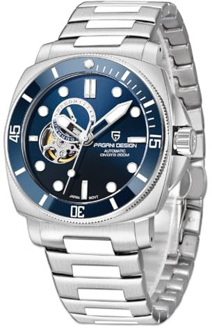 Pagani Design 1736 Automatik Tourbillon Mechanische Uhr Japan NH39 Saphirglas Lederband 200 Meter Taucheruhr Sport Herrenuhren（Stahlblau）