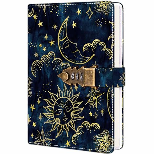ZXHQ Tagebuch mit Schloss für Frauen/Männer, geheimes Tagebuch für Mädchen, A5 Notizbuch Nachfüllbares Leder Journal Schreiben Notizbuch Größe A5(15.9 × 21.5cm)