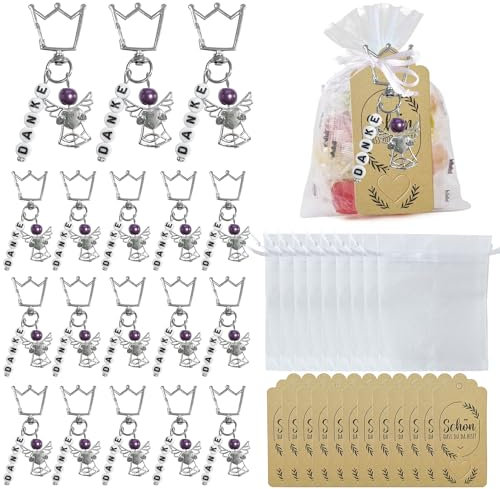 Schutzengel Anhänger, 30 Stück Danke Schlüsselanhänger mit OrganzaBeutel Geschenkanhänger, Kleine Engel Anhänger für Gastgeschenke Taufe, Giveaways Konfirmation, Hochzeit, Dankeschön