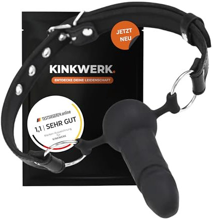 KINKWERK Mundknebel mit Silikon Dildo | Abschließbar und individuell verstellbar für Männer, Frauen und Paare | Ø 4cm, 9,7cm lang (schwarz)