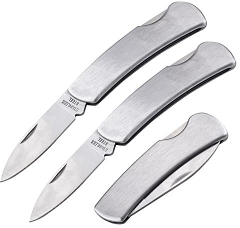 LLHQAMT Fruit Knife, 3 Pieces of All Steel Foldable Small Kitchen Knife, All Steel Handle, Small and Easy to Carry, Exquisite and Beautiful, Suitable for Most Types of Vegetables and Fruits(4.9 inch)