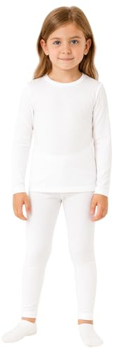 Completo Intimo Termico Bambina Invernale Maglia e Leggings Foderati in Pile, Caldo, Elasticizzato, Morbido e Traspirante (Bianco, XXL)
