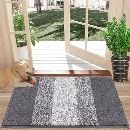 SHACOS Door Mat Indoor, Microfiber Dust Dirt Trapper Door Mats, Non-Slip Machine Washable Floor Mat, Pets and Dog Mat, Super Absorbent Entrance Mat, Grey, 40 x 60 cm
