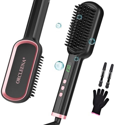 Hair Straightener Brush for Woman 2 in 1 Ionic Hot Comb Heating Smoothing Thermal Brush Ceramic Adjustable Temperature