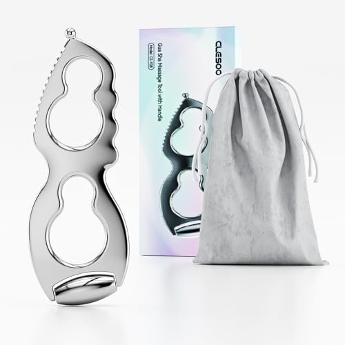 CLESOO Gua Sha Tool & Face Roller - Metal Face Massager Tool with Comb Teeth for Body, Face, Eyes and Skin Care Tool Set, Multi-Functional Gua Sha Massage Tool for Face Lift and Depuffing (Silver)