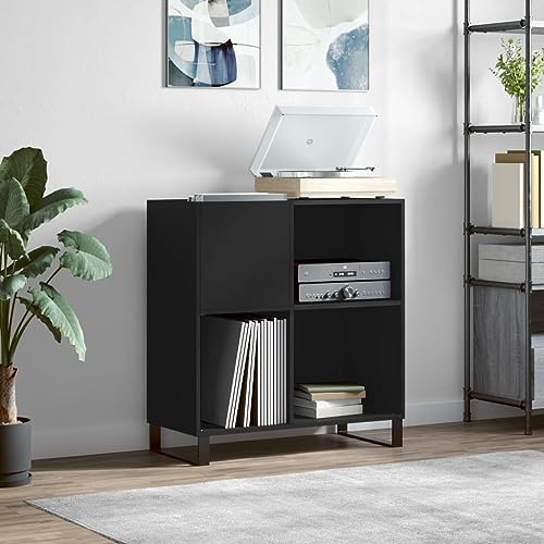 Prissent Mobile Porta Dischi 84,5x38x89 cm in Legno Multistrato - Scaffale CD, Libreria Stretta, Porta Vinile, TV Soggiorno, Basso - Nero