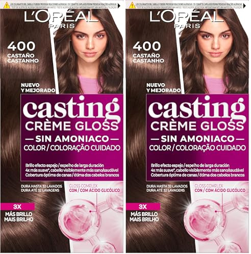 L'Oreal Paris Casting Creme Gloss Coloración sin Amoniaco, Tono 400, Castaño, 1 Unidad (Paquete de 2)