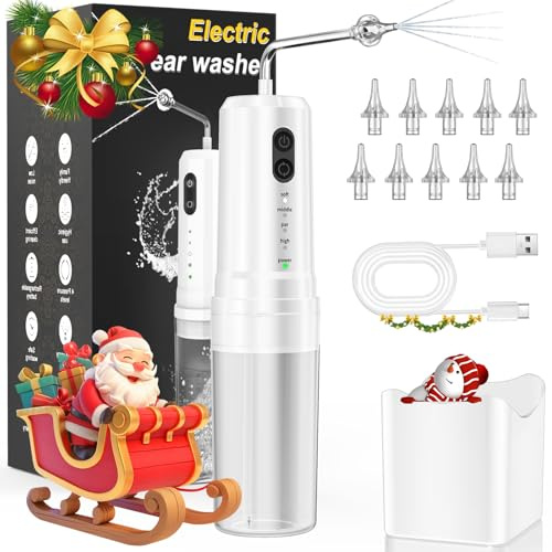 Lavrebu Ear Wax Removal Kit,USB Electric Water Powered Ear Cleaner with 10 Replaceable Tips,4 Cleaning Modes IPX7 Waterproof Ear Irrigation System Ear Flushing Cleaning Tool for Kids Adults Home Use